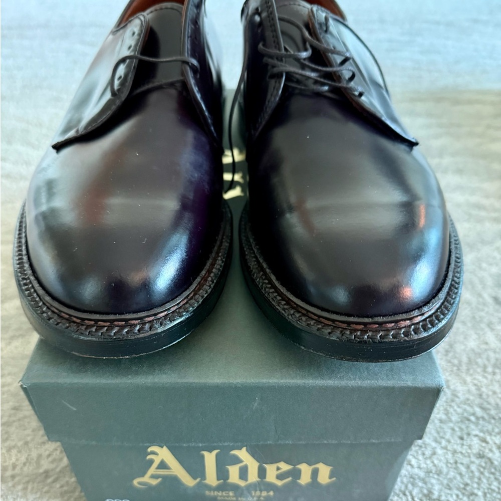 Alden Men's Dark Brown Leather Oxfords - Picture 2 of 4